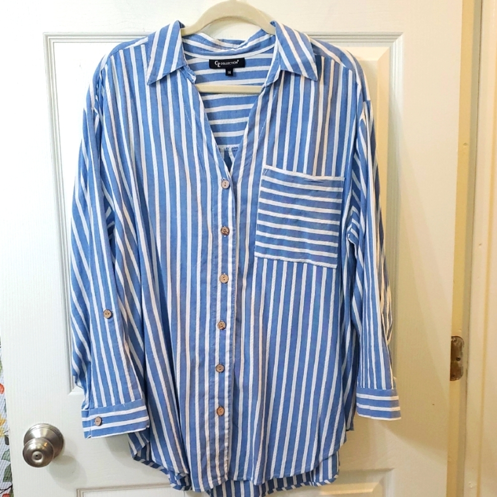 CZ COLLECTION Blue and White Striped Top 1x